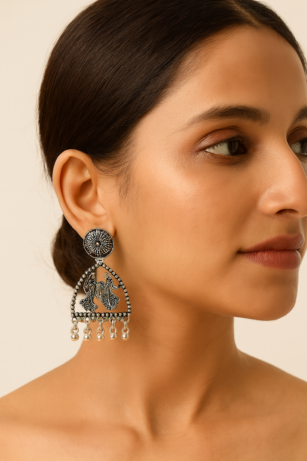 Oxidized Silver Traditional Dancing Couple Earrings