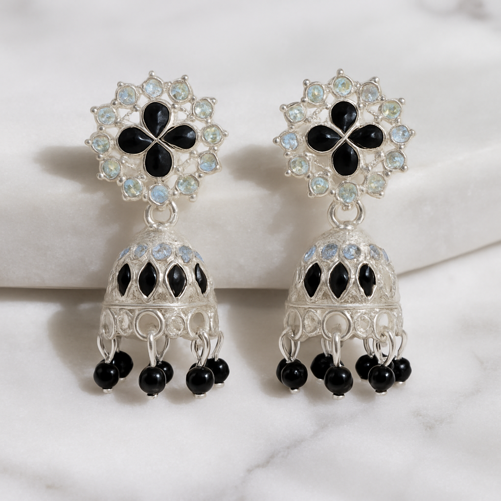 Midnight Blossom Jhumka Earrings