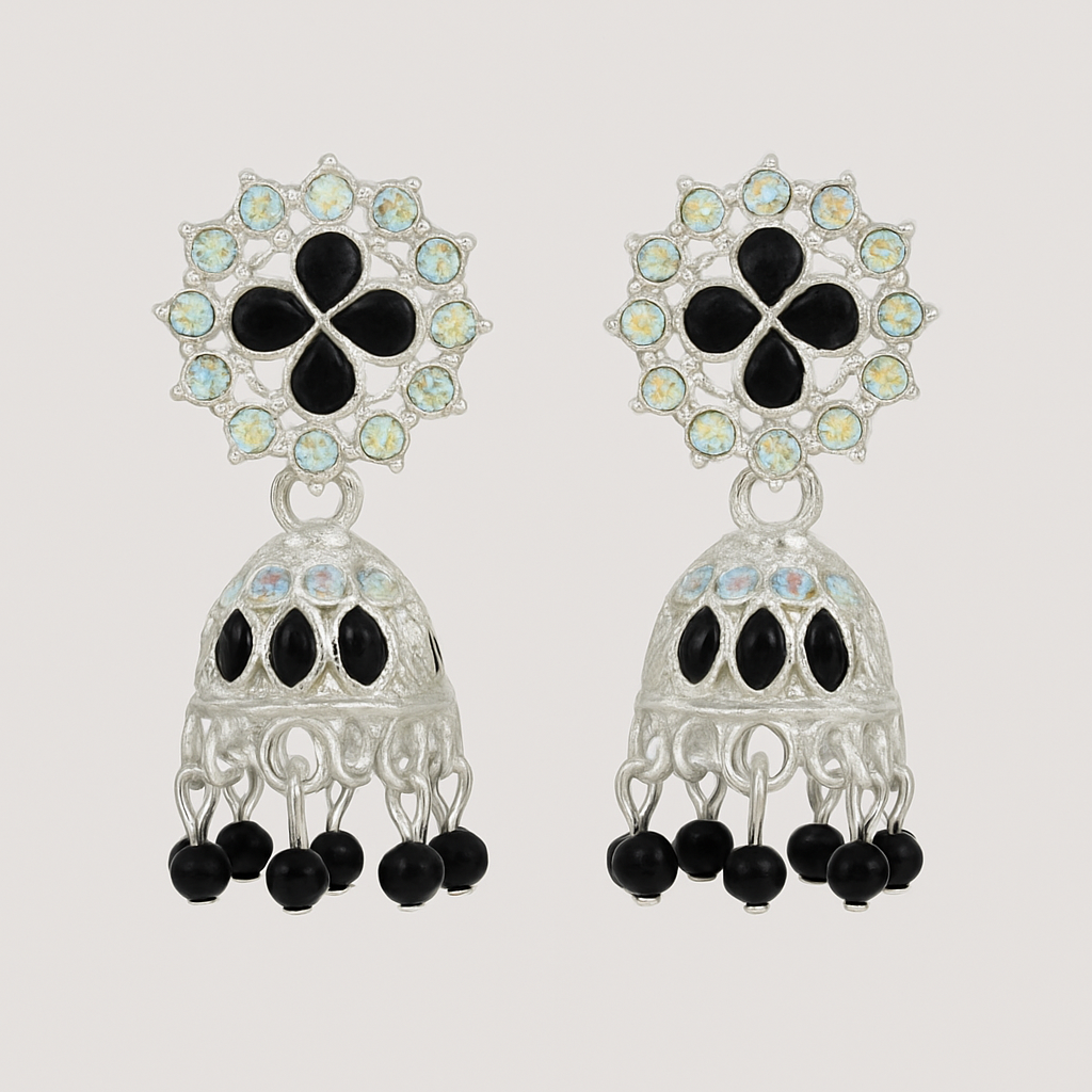 Midnight Blossom Jhumka Earrings