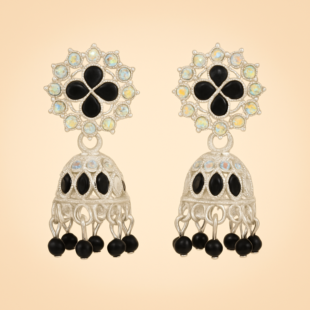 Midnight Blossom Jhumka Earrings