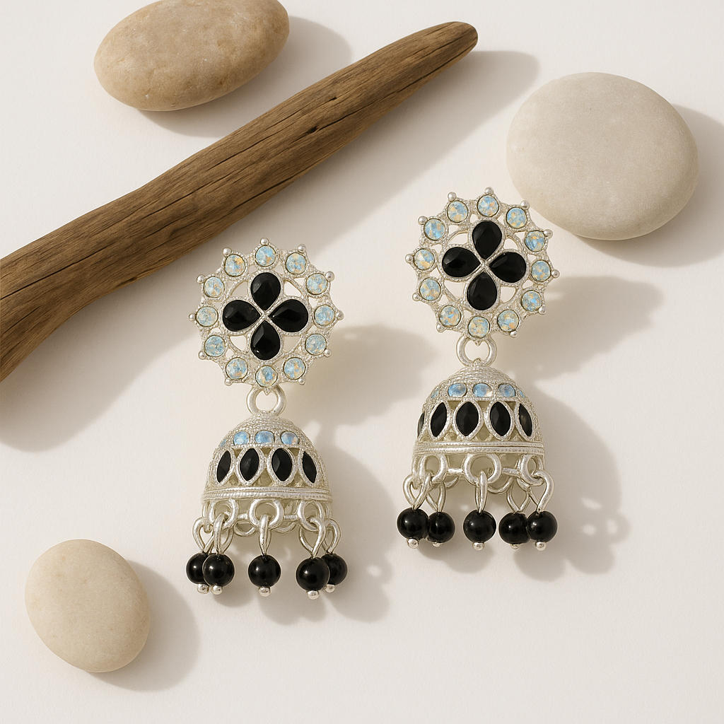 Midnight Blossom Jhumka Earrings