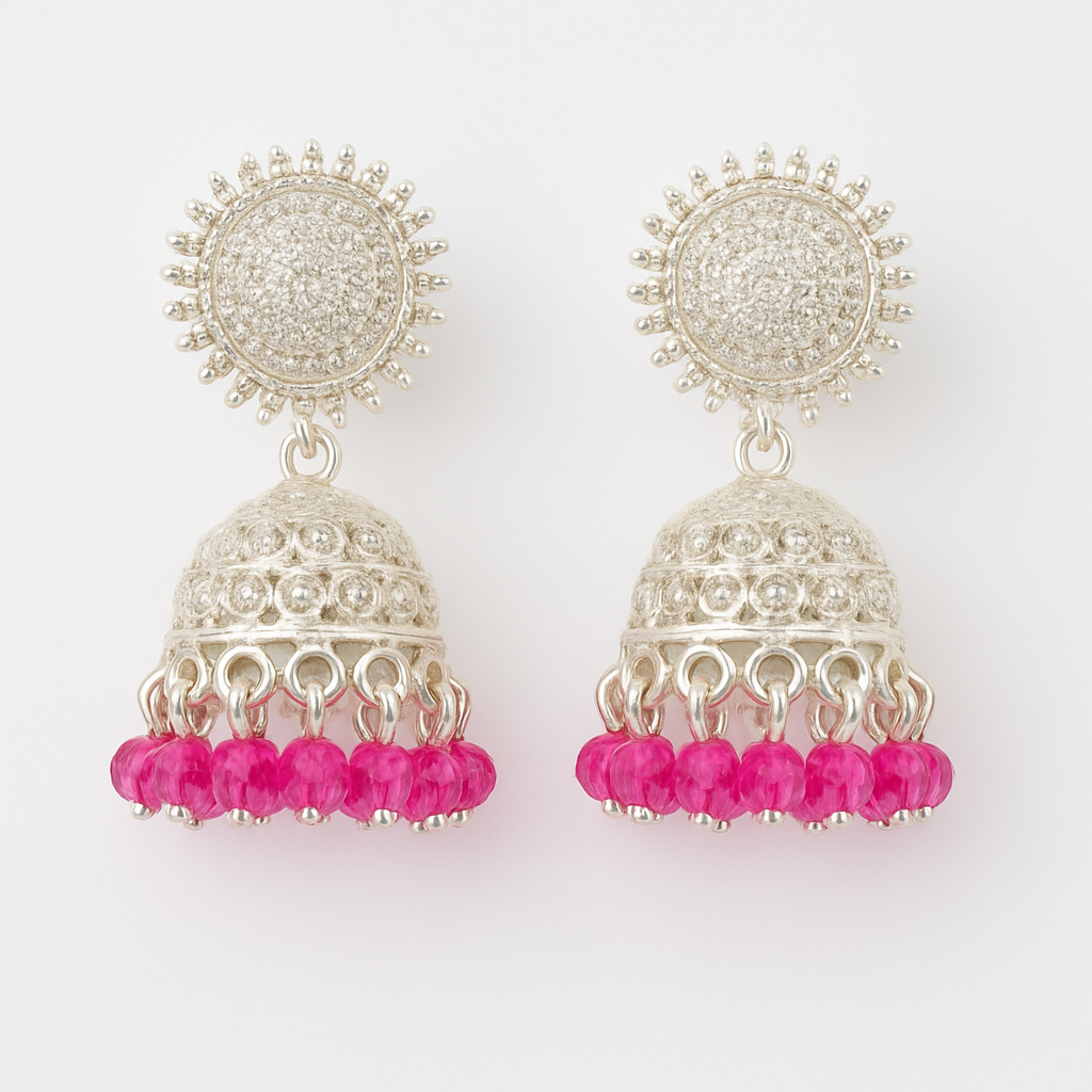 Radiant Ruby Sunburst Jhumka Earrings