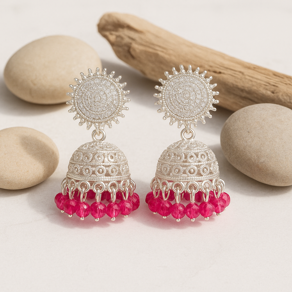 Radiant Ruby Sunburst Jhumka Earrings