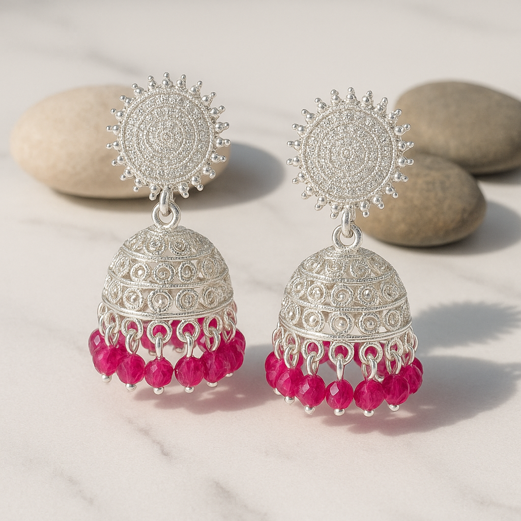 Radiant Ruby Sunburst Jhumka Earrings