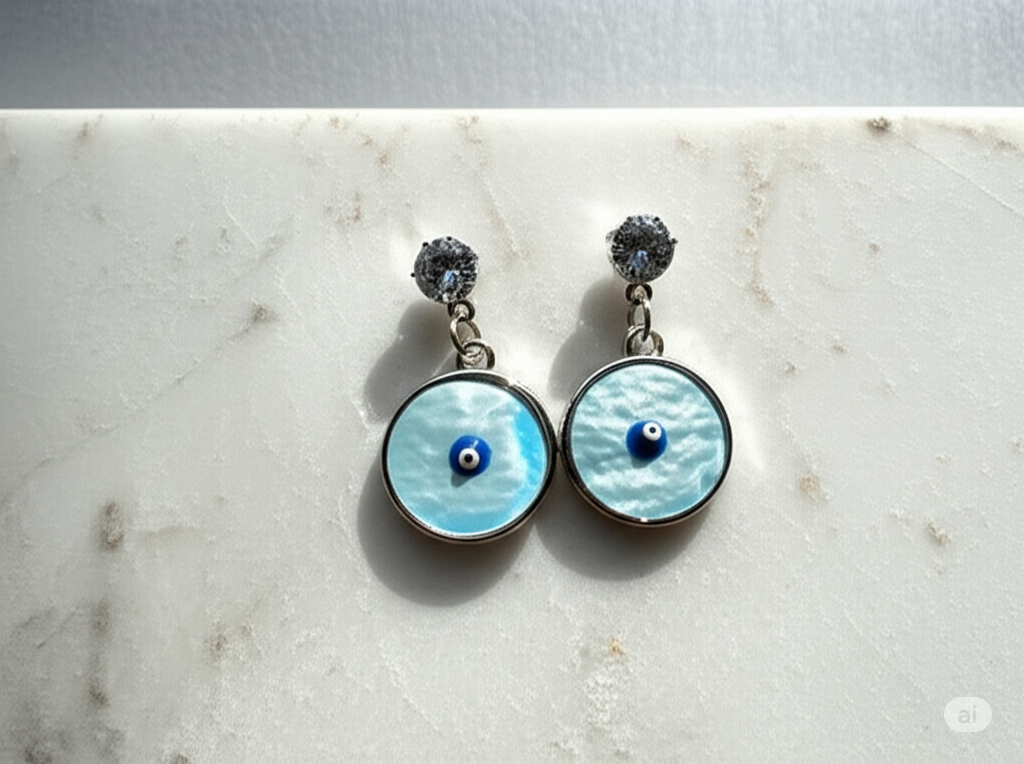 Ocean Evil Eye Stud Danglers