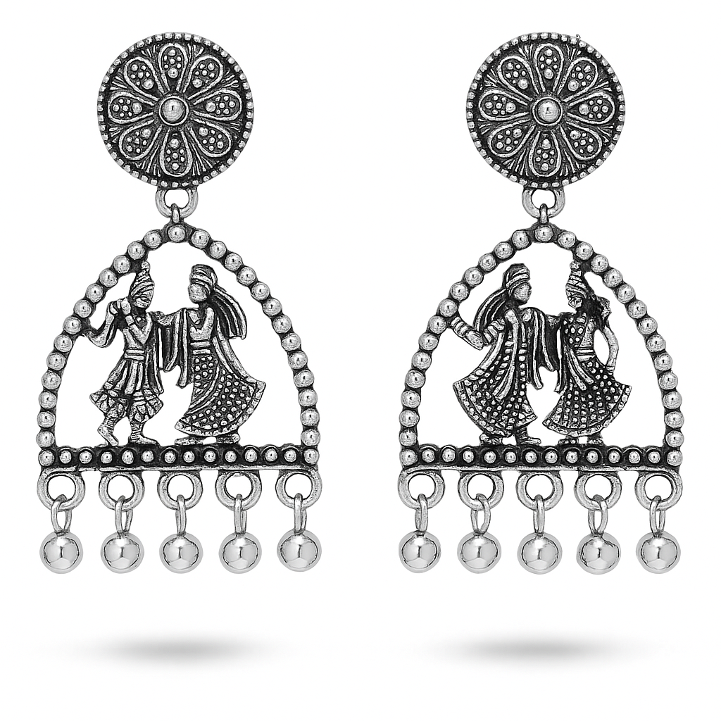 Oxidized Silver Traditional Dancing Couple Earrings